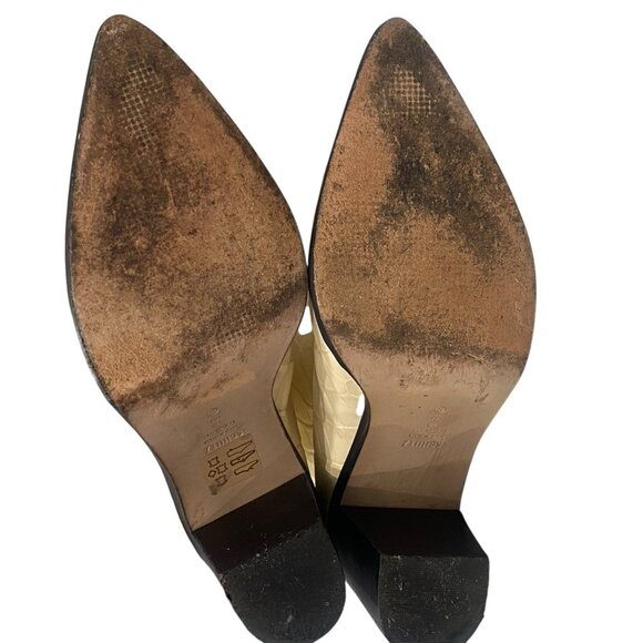 Schutz Womens 7B Analeah Knee-High Boots Croc Embossed Leather Egg Shell Western - Picture 6 of 10